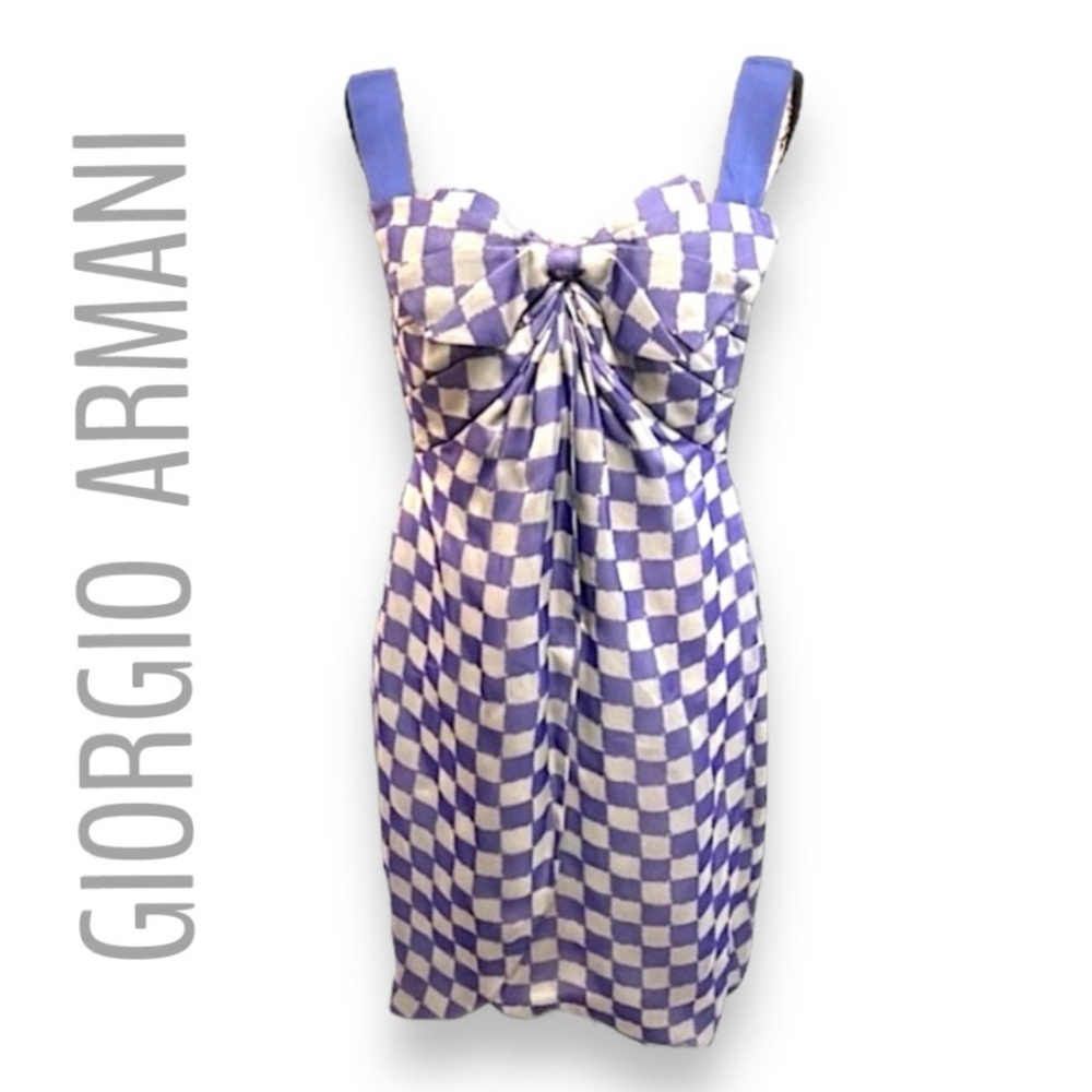 GIORGIO ARMANI Pure Silk Purple & Light Gray Check Cocktail Slip Dress SZ 8 - Picture 1 of 16